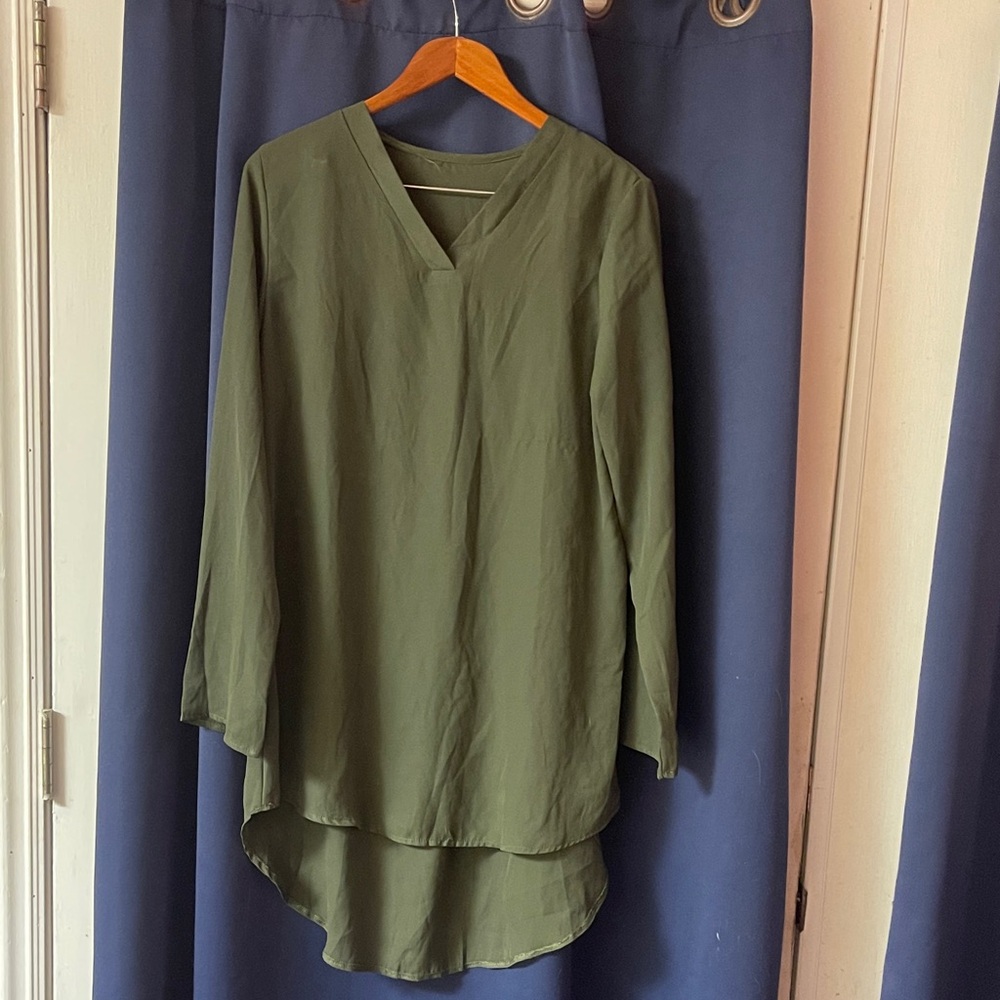 Olive Green Women's V-Neck Top